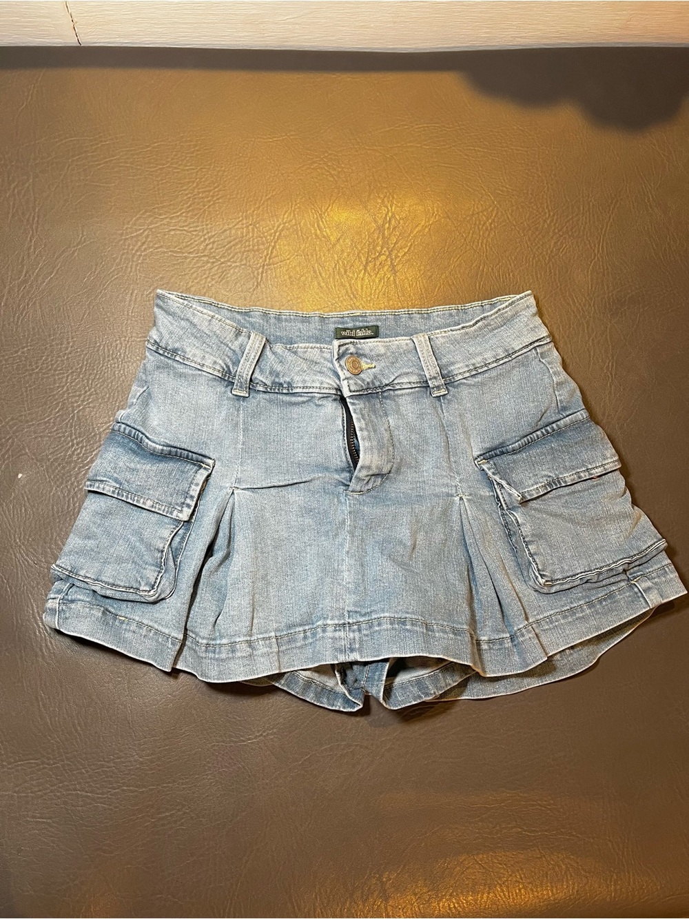 wild fable Light Blue Cargo Denim Skort with Pleated Mini Silhouette